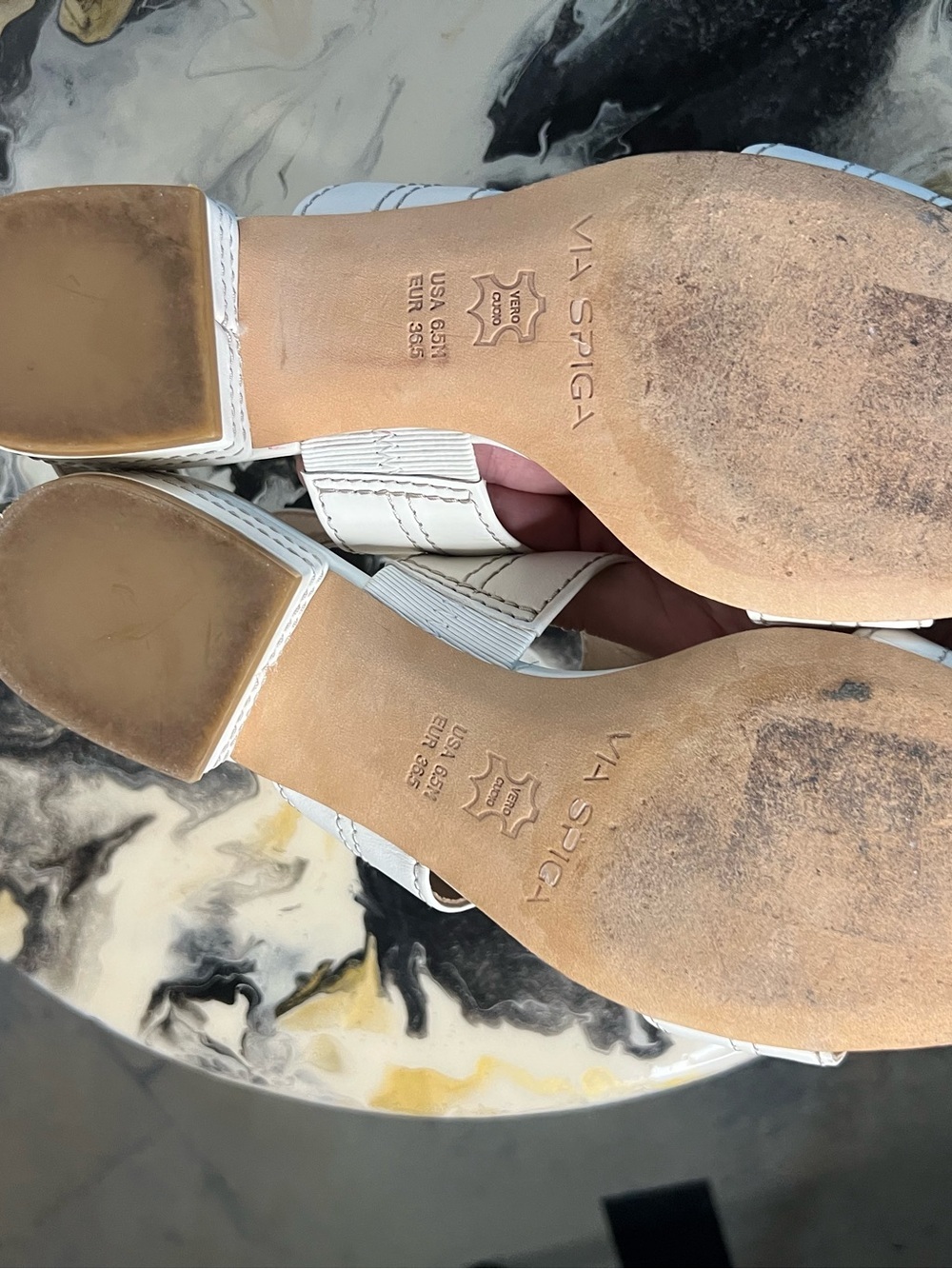 Via Spiga White Leather Low Block Heel Sandals - Picture 9 of 12